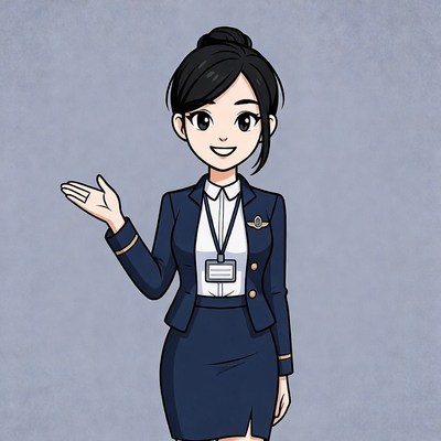 Anime Asian woman flight attendant gesturing