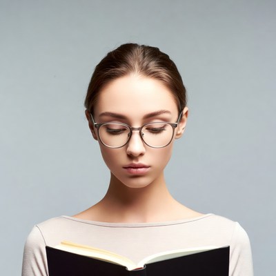 Woman reading book with glasses