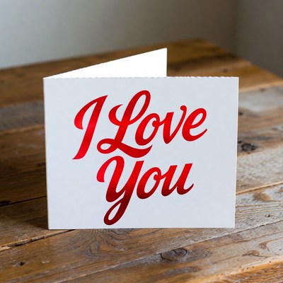 I Love You Card on Wooden Table