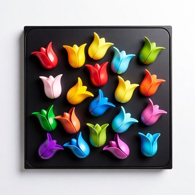 Colorful Tulip Magnets on Black Board