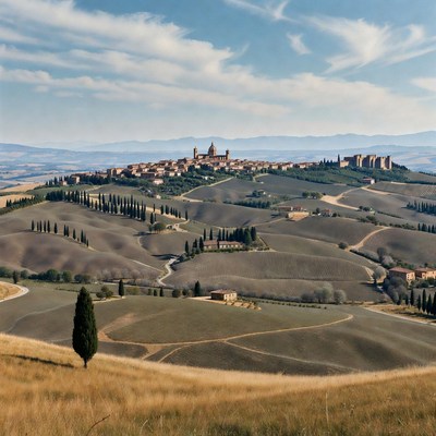 Tuscan Hilltop Village Landscape