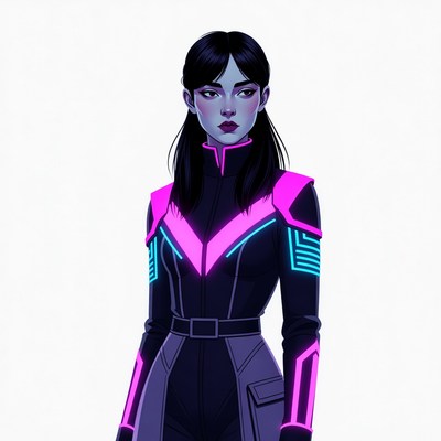 Asian woman in neon cyberpunk suit