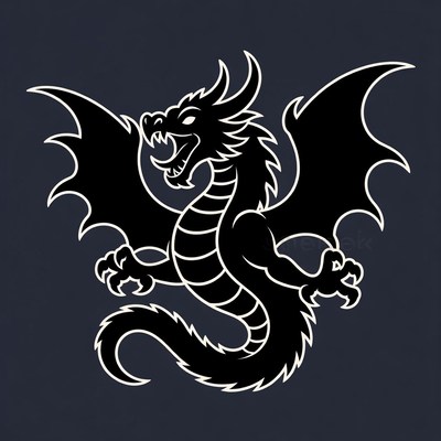 Black Dragon Illustration Roaring Wings Spread