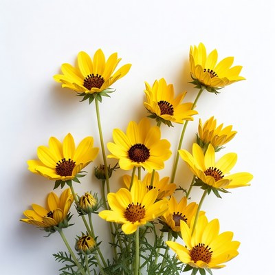 Yellow Cosmos Flowers on White Background