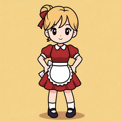Blonde girl in red maid dress