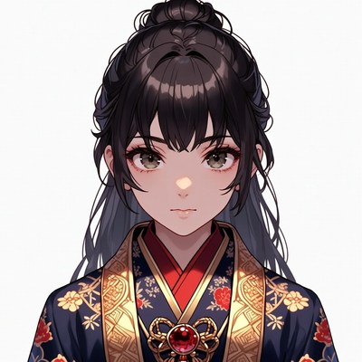 Anime girl in red kimono