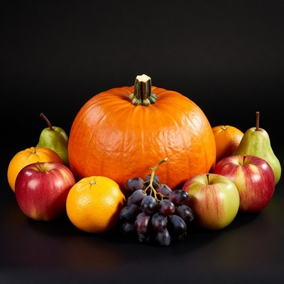 Pumpkin with Apples Oranges Pears Grapes