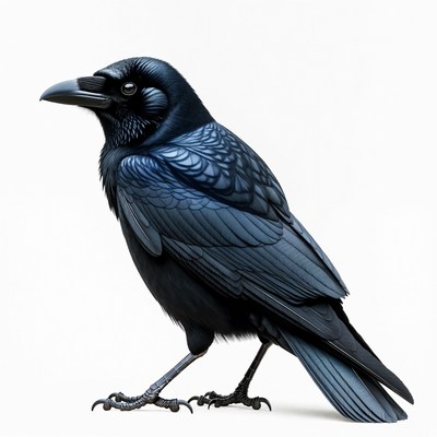 Black raven on white background
