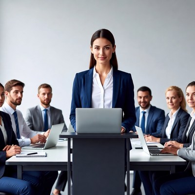 Woman presenting at business meeting