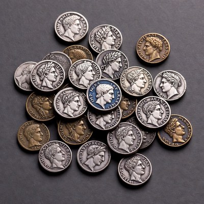 Ancient Roman Coins on Dark Background