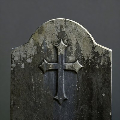 Mossy gravestone with carved cross