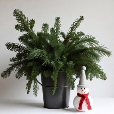 Snowman with Potted Christmas Tree