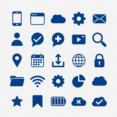 Blue Flat Tech Icons Set