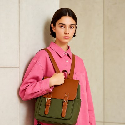 Woman with brown backpack
