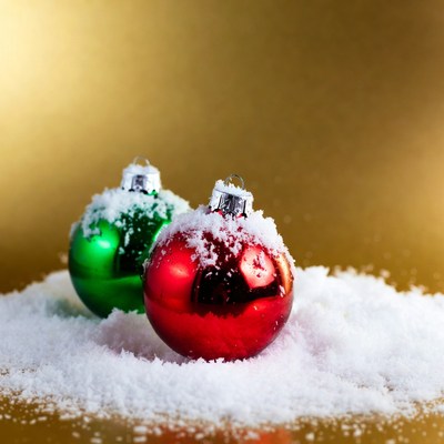 Red and Green Snowy Christmas Ornaments