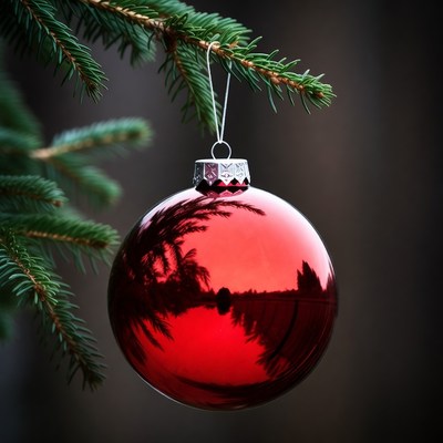 Red Christmas ornament on fir branch