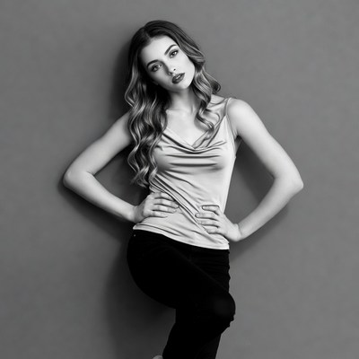 Beautiful woman posing in gray top