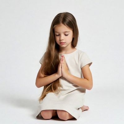 Girl praying with hands clasped