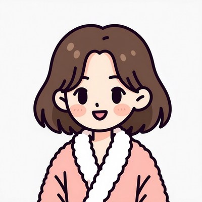 Cute Asian girl in pink bathrobe