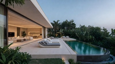 Modern Pool Deck Tropical House Sunset