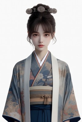 Asian woman in blue kimono
