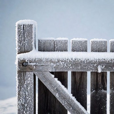 Snowy Wooden Gate in Winter