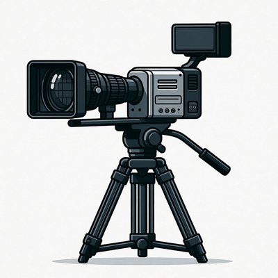 Professional Video Camera on Tripod