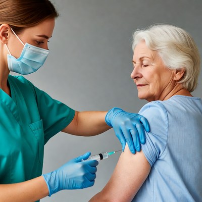 Nurse vaccinating elderly woman