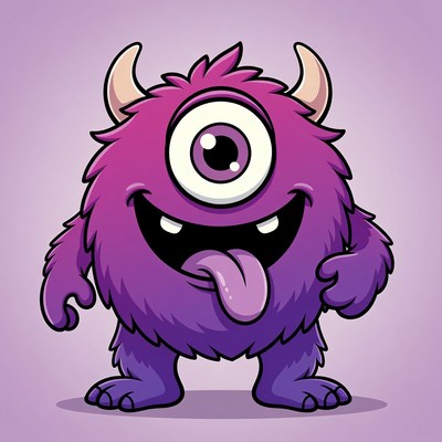 Cartoon purple one-eyed monster sticking tongue
