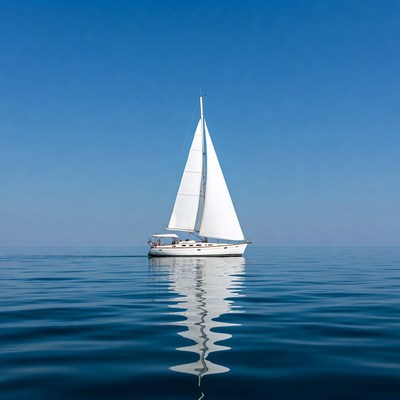White sailboat on calm blue sea