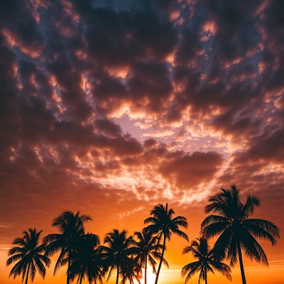 Palm Trees Silhouette Sunset Sky