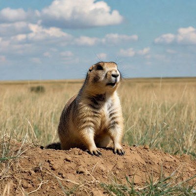 Groundhog standing on mound