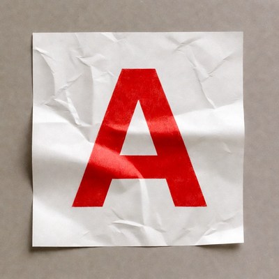 Red Letter A on Crumpled Paper