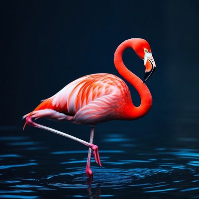 Pink Flamingo Standing in Blue Water