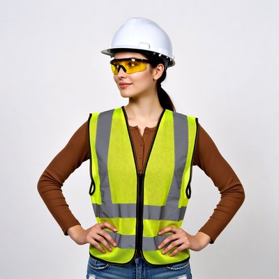 Woman in yellow safety vest and hard hat