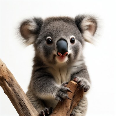 Cute baby koala clinging to branch