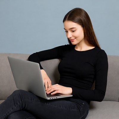 Young woman typing on laptop