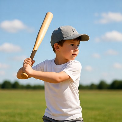 Boy swinging baseball bat outdoors
