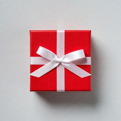 Red gift box with white bow