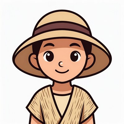 Cartoon boy wearing safari hat