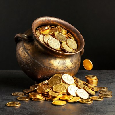 Pot of Gold Overflowing Coins