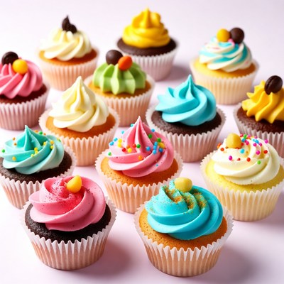 Colorful Cupcakes on Pink Background
