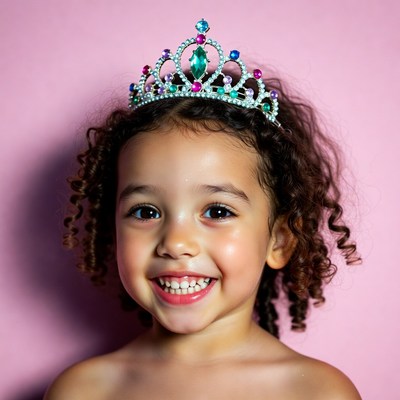 Smiling biracial girl wearing tiara