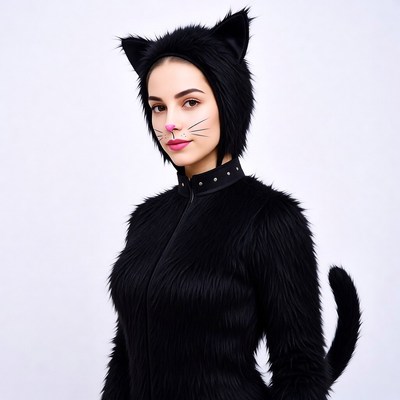 Woman in black cat costume