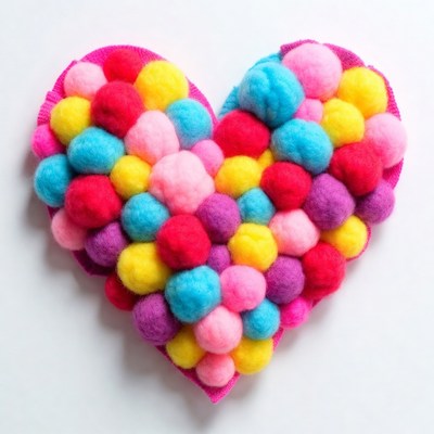 Colorful Pom Pom Heart Craft