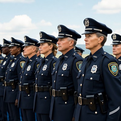 Group of Police Officers Standing in Line