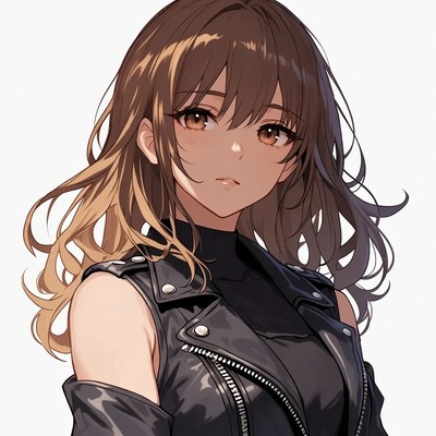Anime girl in black leather vest