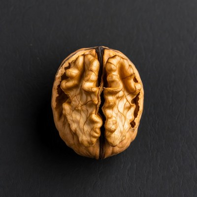 Cracked Walnut on Black Background