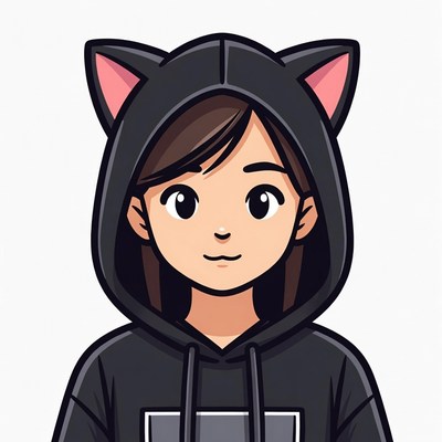 Anime girl in black cat hoodie