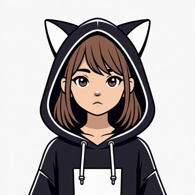 Anime girl in cat ear hoodie